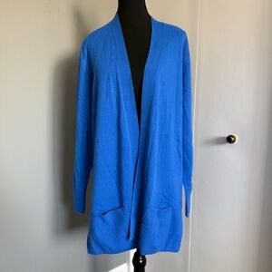 NWT 1X L.L. BEAN Cashmere Open Front Cardigan in Blue